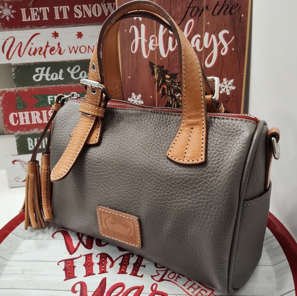 ❤️EUC Dooney and Bourke Kendra Mini Crossbody Satchel Bag, Grey & Tan Leather - Picture 4 of 16